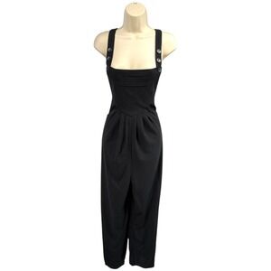 HALARA Black Textured Wide Leg Overall Jumpsuit Womens S Pockets